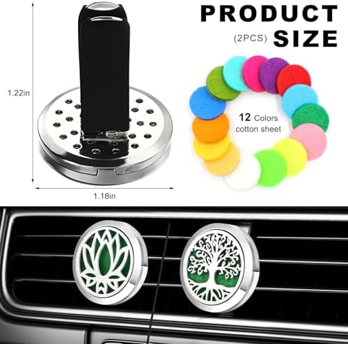 KVAEY 2PCS 30mm Car Diffuser Vent Clips, Tree of Life Aromatherapy Essential Oil Diffuser Locket with 12 Felt Pads, Stainless Steel Car Diffuser Locket Air Freshener (Silver)