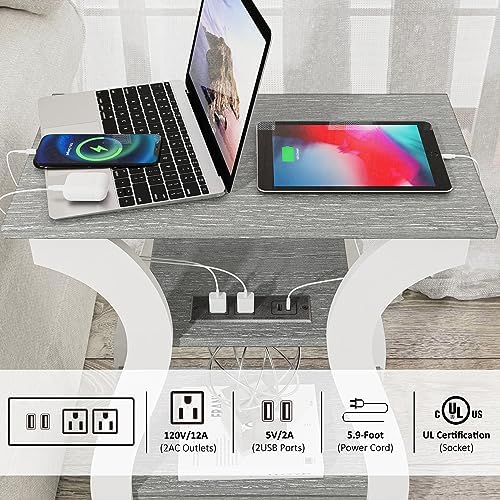 FROMJBEST End Tables Living Room, Grey End Table with Charging Station