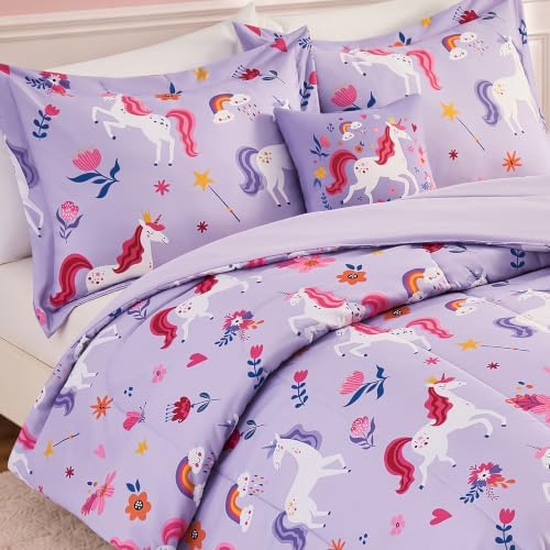 Twin Comforter Set for Girls-3 Pieces Unicorn Printed Twin Bedding Sets