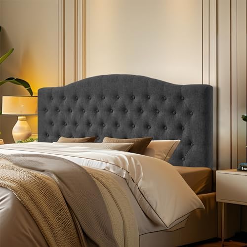 Furpopup Linen Queen Size Headboard Only, Upholstered Wall Mount, Dark Gray