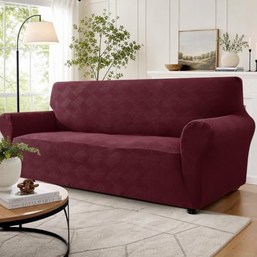 XINEAGE Loveseat Slipcover Pet Friendly, Stretch Couch Cover,Wine Red