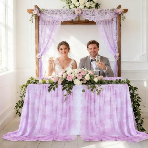 Light Purple Tablecloth Outdoor Lace Table Fabric 2pcs 60x120 Inch for Home