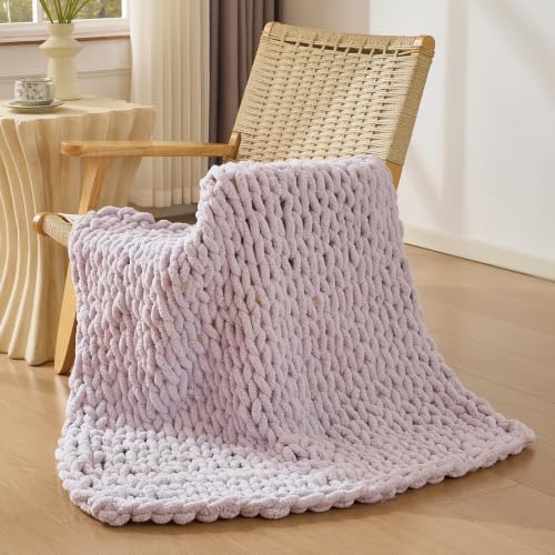 Bigacogo Chunky Knit Throw Blanket for Couch, 40x40 inches, Berry Haze