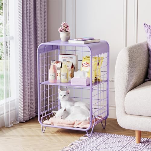 APEXCHASER Cute Kids Nightstand,3 Tier Metal Side Table,Purple