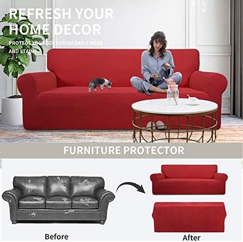 Easy-Going Stretch Oversized Loveseat Couch Covers Washable Christmas Red