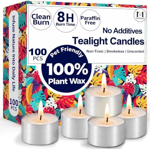 Tea Lights Candles 8 Hours, 100 Pack Palm Wax Tealight