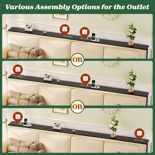 SUPERJARE 110.2 inch Narrow Behind Couch Table with Charging Stations