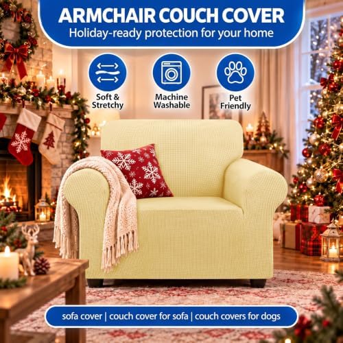 KEKUOU Stretch Chair Sofa Slipcover, Single Couch Cover,Champagne