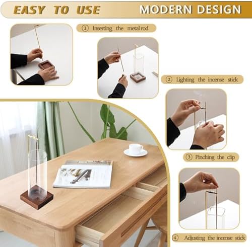 Ceremony Incense Holder, Wooden Incense Burner with Glass Ash Catcher (Transparent Round, One Glass)