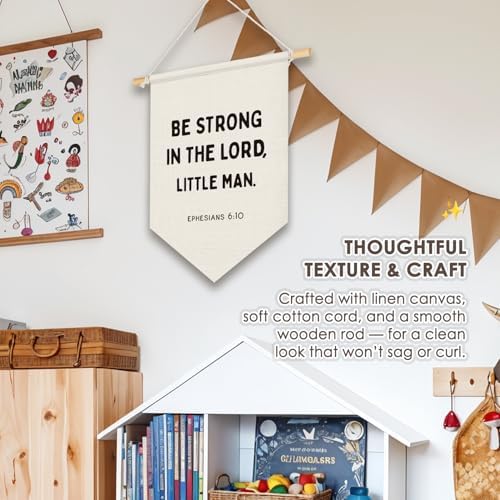Christian Wall Decor for Classroom,Motivational Banner for Boys Bedroom Playroom, Be Strong in the Lord Little Man Bible Verse Wall Hanging Pennant Flag Banner, 15x11 Inch