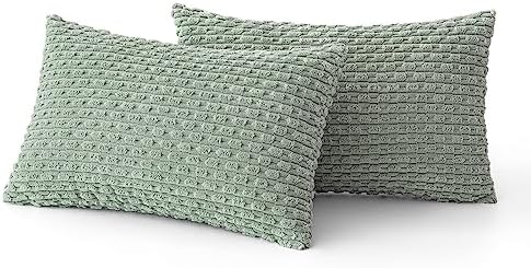 MIULEE Lumbar Decorative Throw Pillow Covers 12x20 Greyish Green Corduroy