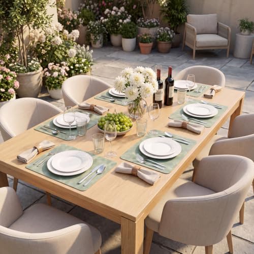 ADRIMER Fall Placemats Set of 4, Heat Resistant Faux Leather, Green