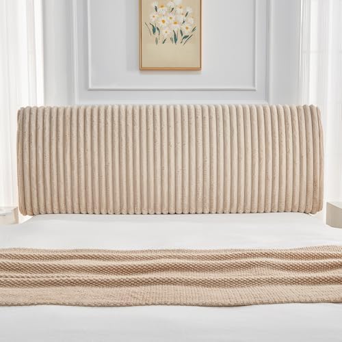 Pinmoco 4.7" Upholstered Modern Headboard for Queen Size Bed, Height Adjustable and Ergonomic Headboard, Easy Assemble, Sturdy and Durable, Faux Rabbit Fur, Light Camel