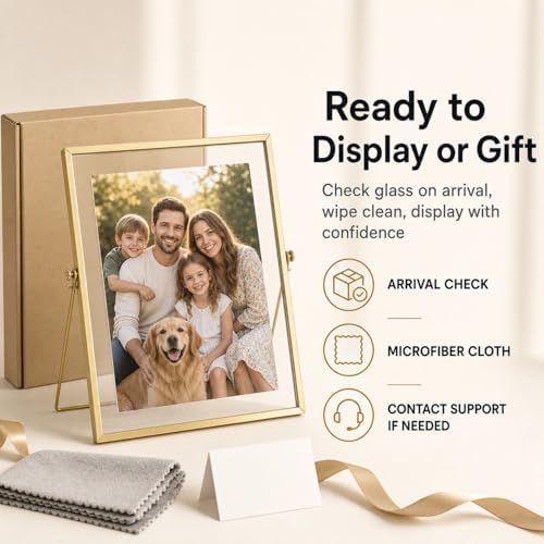 AceList Floating Picture Frame, 8x10 Gold Double Glass, Tabletop