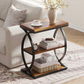 Vabches Narrow Side Table with Storage Shelf,3-Tier End Table with Artistic Curved Metal Frame,Industrial Bedside Tables for Small Space,Living Room,Bedroom,Home Decor,Walnut & Black