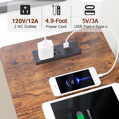 LOAKEKEL Narrow Side Table, Small End Table with Charging Station