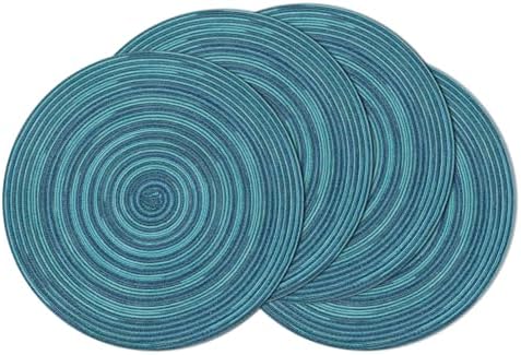 SHACOS 15 inch Round Placemats Set of 4 Variegated Multicolor Place Mats Cotton Polyester Braided Non Slip Washable Heat Resistant Table Mats for Home Wedding Dinner Party Table Decor, Rainbow Teal