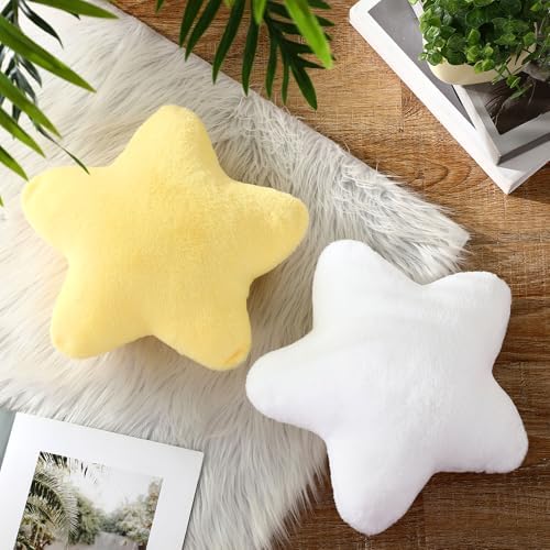Beeveer 2 Pcs 11 Inch Star Pillow Decorative Gift, Yellow, White