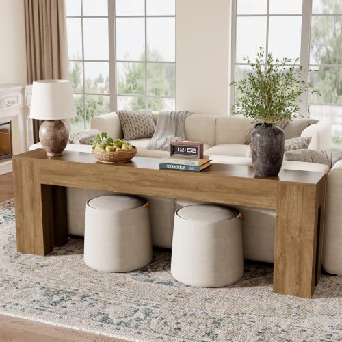 Epecoya 94.5 Inch Extra Long Console Table, Natural Oak Brown