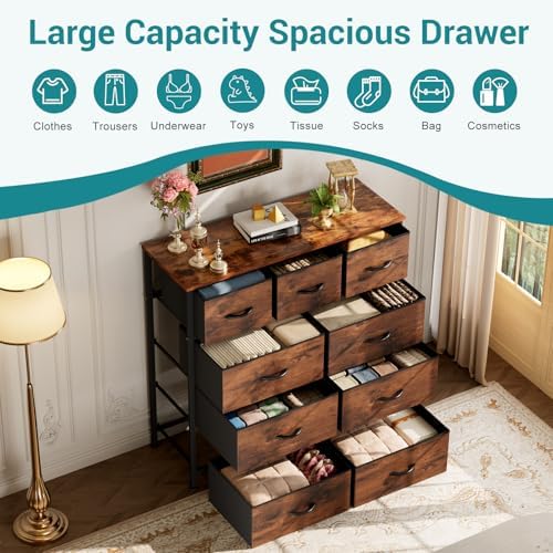 OLIXIS 9 Drawer Fabric Dresser for Bedroom, Chest of Drawers Organizer