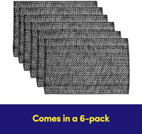 Sweet Home Collection 100% Cotton Placemats for Dining Room Rectangle Two Tone Woven Fabric Soft Durable Table Mat Set, Set of 6, Black, Rectangle 13" x 19" (Pack of 12)