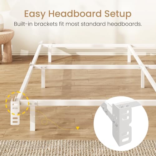 SHA CERLIN 7 Inch Metal Bed Frame, 9-Leg Box Spring Base, White, King