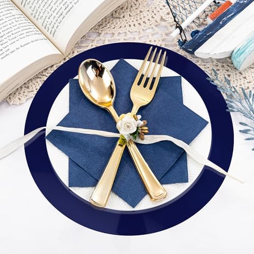 KesaPlan 100PCS 13in Round Blue Placemats, Disposable Paper Chargers Plate