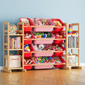 SpaceAid Toy Storage Organizer with 6 Shelves and 12 Bins, Toy Organizers Storage Bookshelf, Kids Bin Shelf Toys Box Bookcase for Bedroom Playroom Organization Room Decor, Red and Pink