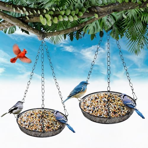 Bird Feeder, Hanging Bird Feeders for Outdoors Metal Mesh Birdfeeder Tray