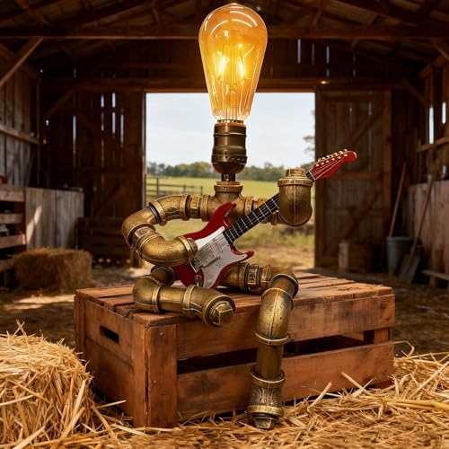 Cool Lamps - Cool Industrial Guitar Lamp, Vintage Table Lamp, Ideal Music Gift for Men & Guitar Lovers