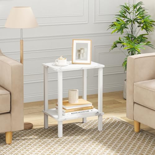 TUTOTAK End Table, Set of 2, Side Table, Nightstand, 2-Tier Storage Shelf