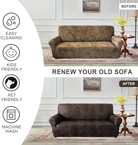 ANARACHON 1-Piece Leather-Look Sofa Cover,Sofa Slipcover Width 78"-88"