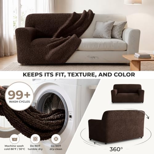 PAULATO Premium Stretch Couch Covers for Sofa - Sofa Chair Cover Washable, Dogs & Pets Friendly - Elastic Polyester Loveseat Slipcovers - Non-Slip Love Seat Couch Covers - Dark Brown (40"-63" Wide)