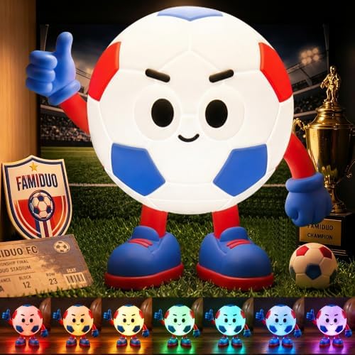 FAMIDUO Soccer Night Light, Soft Silicone, Warm+RGB Light,Kids Bedside Lamp