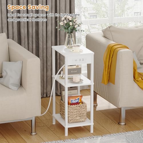 Tall Side Table with Charging Station, 30 Inch Tall End Tables Living Room