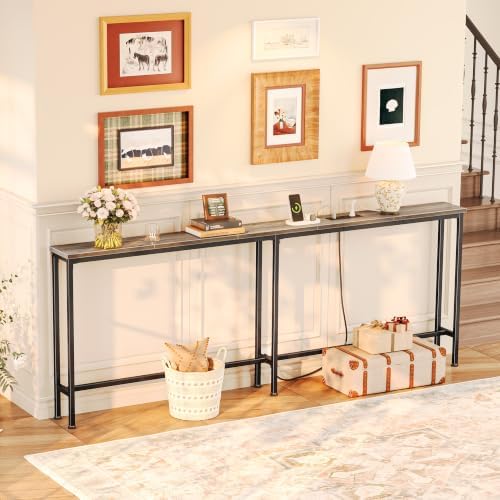 Huuger 78.7 Inch Console Table, Skinny Sofa Table with Charging Station