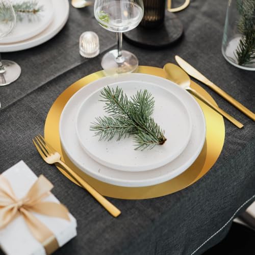 KesaPlan 100PCS 13in Round Gold Placemats, Disposable Paper Chargers Plate