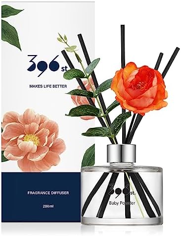 396 st. Peony Flower Reed Diffuser, Baby Powder, 200ml(6.7oz) / Reed Diffuser Sets, Home Fragrance, Scented Oils, Home & Bathroom Décor