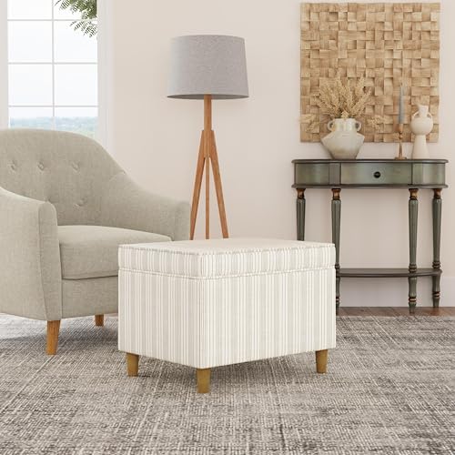 Spatial Order 24" Dinah Collection Storage Ottoman - Cream Marigold Pinstripe Fabric