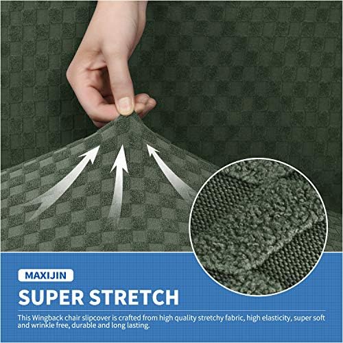 MAXIJIN Wingback Chair Covers 1-Piece Stretch Wing Chair Covers Soft Thick Wingback Armchair Slipcover Non-Slip High Back Chair Furniture Protector Washable (Wing Chair, Army Green)