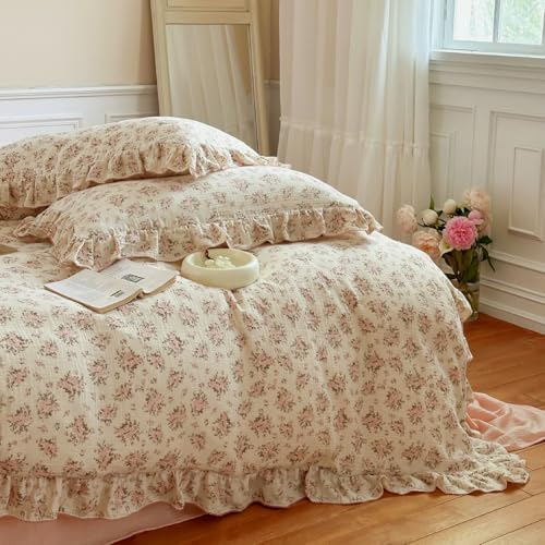 Vintage Floral Girls Duvet Cover Full Size, Pink Peony, No Pillows