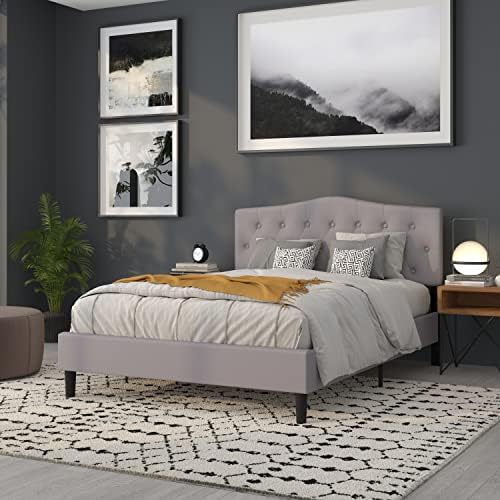 Flash Furniture Queen Tufted Fabric Headboard, Light Gray