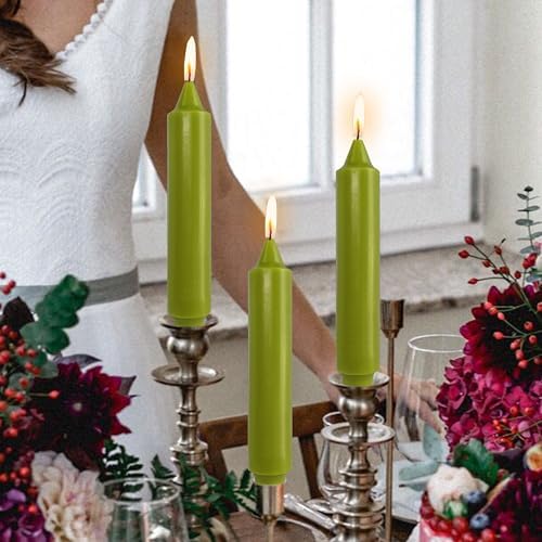 NJAO HOO Mustard Green Short Taper Candle 7 Inch Candlesticks Unscented Dripless Tapered Candle Set for Home Decor Wedding Party Dinner Candles, 4 Pack
