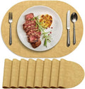 Faux Leather Oval Placemats Set of 8, Yellow