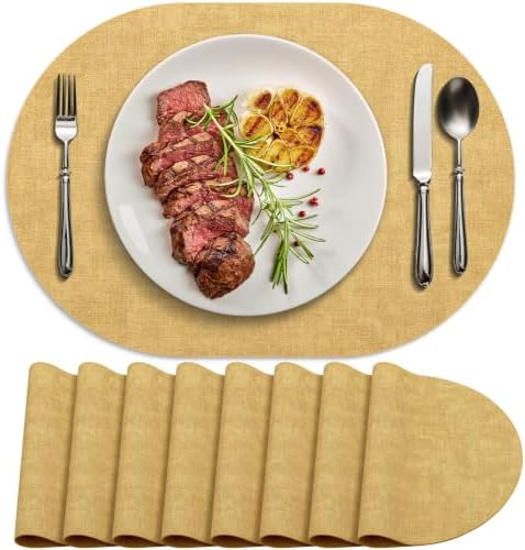 Faux Leather Oval Placemats Set of 8, Yellow