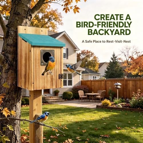 2 Pack Bird Houses for Outside, Cedar Outdoor Garden Bluebird House