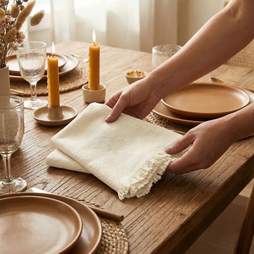 Accent Home Cream Linen Cloth Napkins, Set of 6, 18x18 Inches
