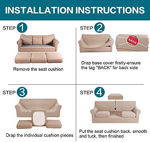 Turquoize 4 Piece Sofa Slipcover Sofa Covers for 3 Cushion Couch Soft Couch Cover for Dogs-Washable Sofa Furniture Covers with 3 Individual Cushion Covers,Feature Jacquard Fabric(3 Cushion Sofa, Sand)