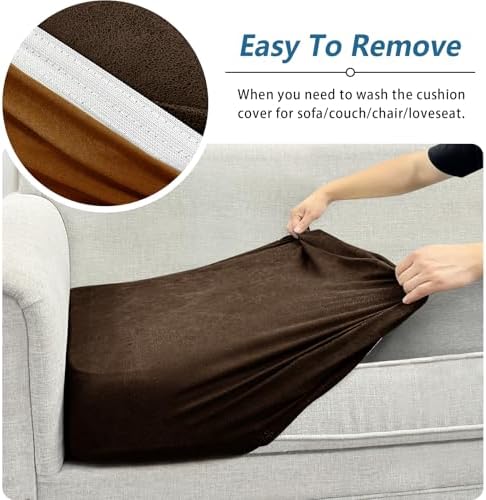 Sectional Couch Cushion Cover Leather-Look 1PC Stretch Chaise Seat Slipcover for Living Room Individual Sectional Cushion Protector, Pet-Friendly, Non-Slip, Easy Fit - Dark Brown