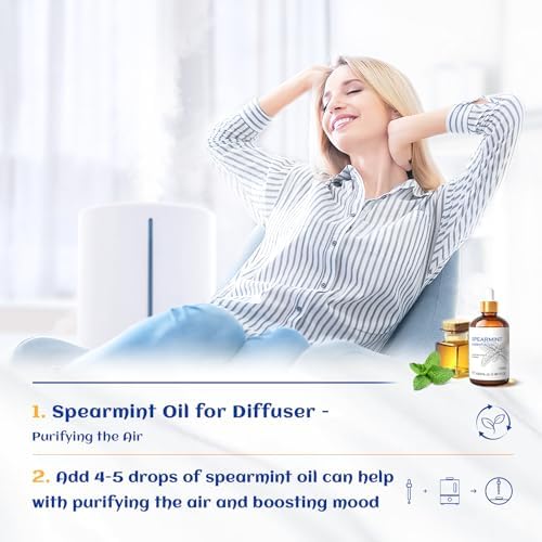 HIQILI Spearmint Essential Oil for Diffuser, Skin & Hair Care
